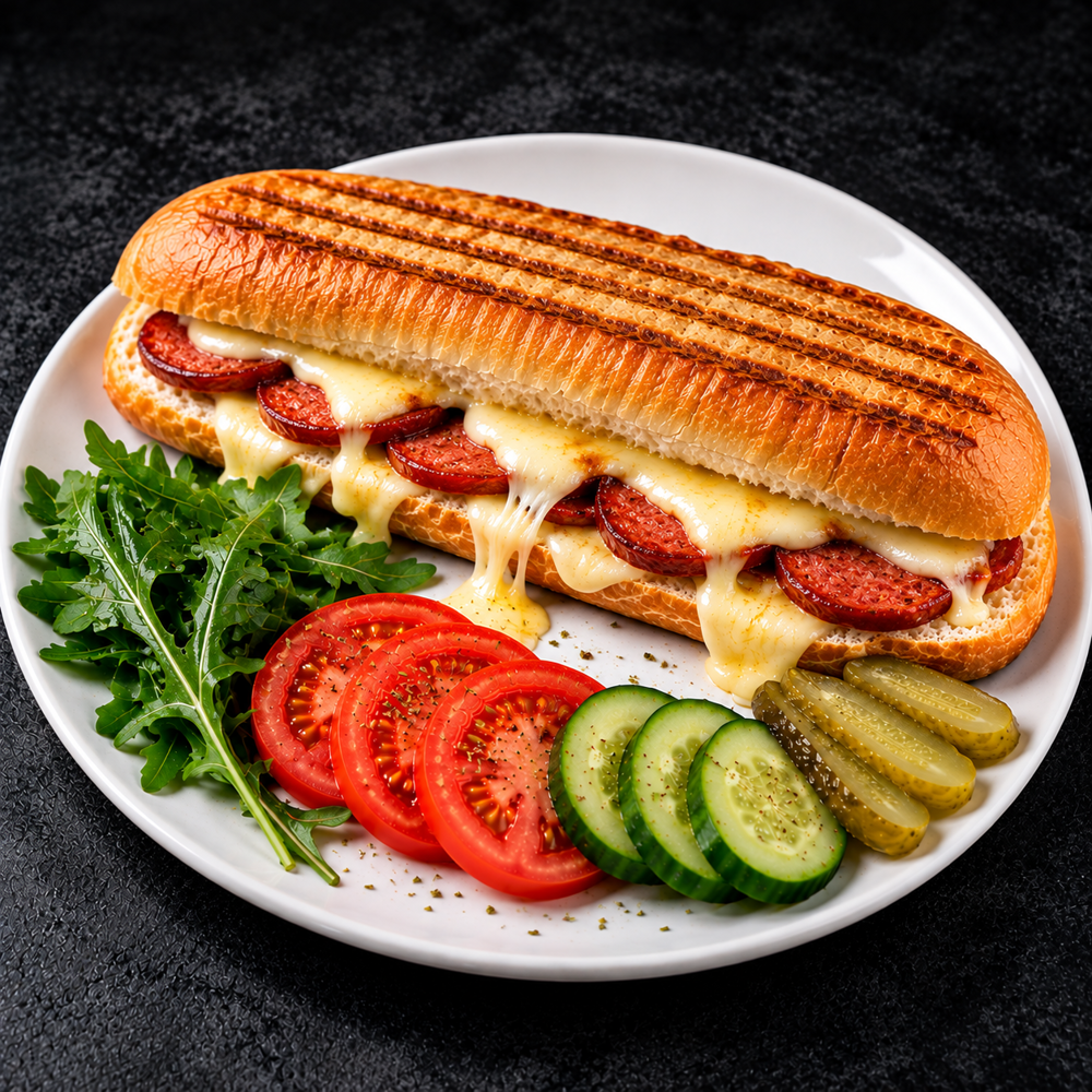 SANDVİÇ EKMEĞİNE SUCUK KAŞARLI TOST
