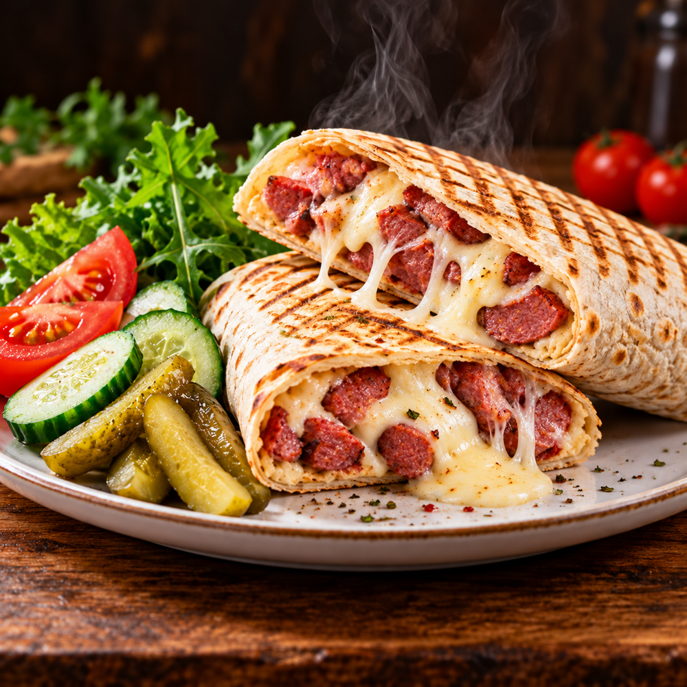 LAVAŞ EKMEĞİNE SUCUK KAŞARLI TOST