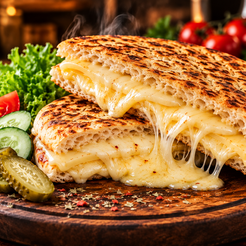 BAZLAMA EKMEĞİNE ÇİFT KAŞARLI TOST